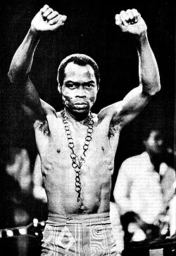 Fela Kuti performing on stage, circa 1986